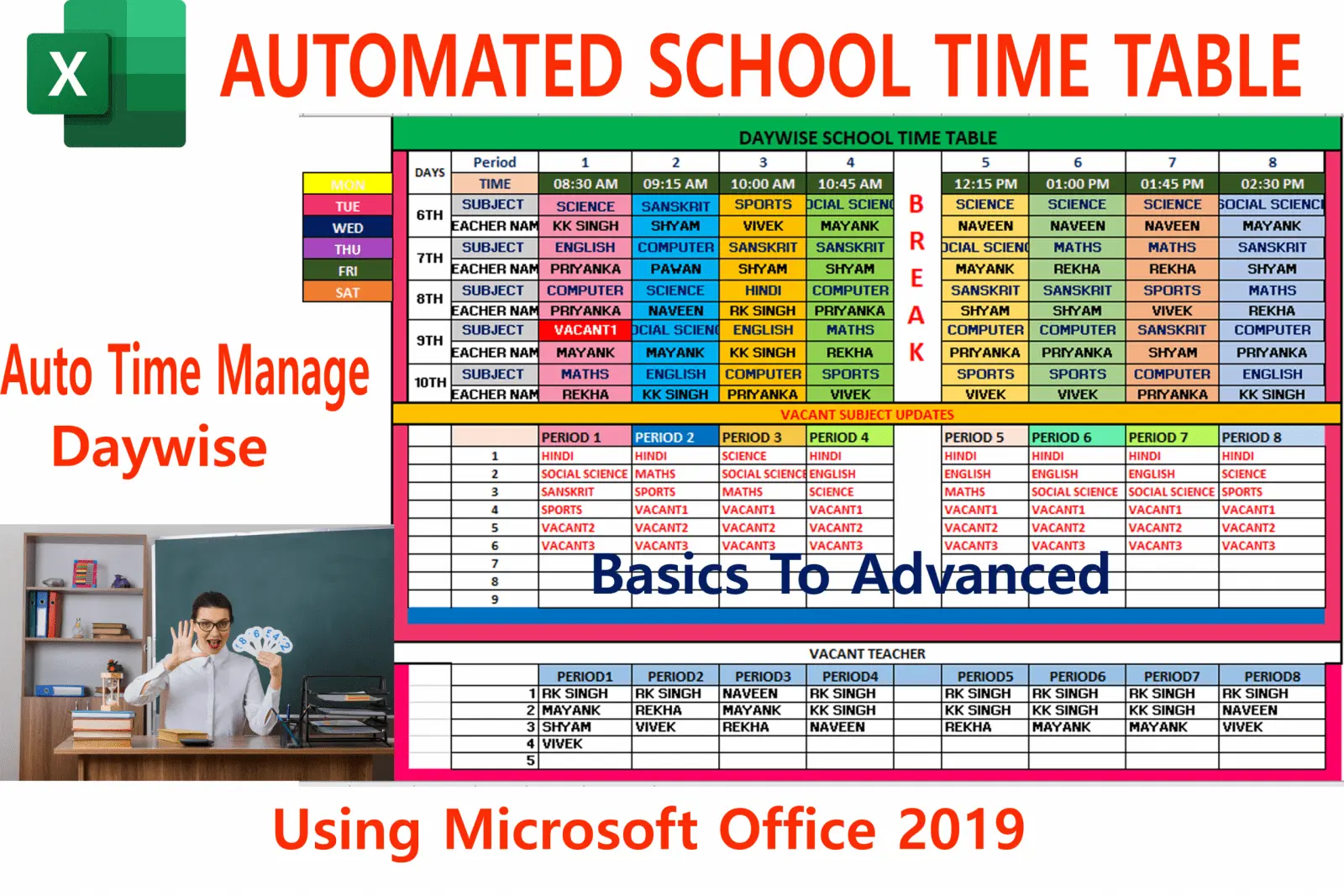 Daywise Automated School Time Table ! 1 click Solution